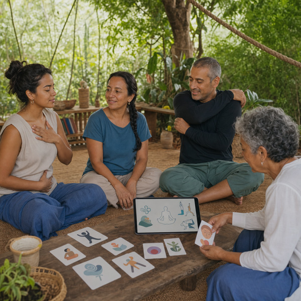 Grupo de personas explorando recursos de autocuidado